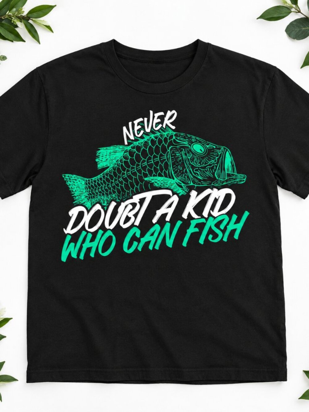 Never Doubt a Kid Who Can Fish T-Shirt Black Boys Funny Fishing Tee Gift